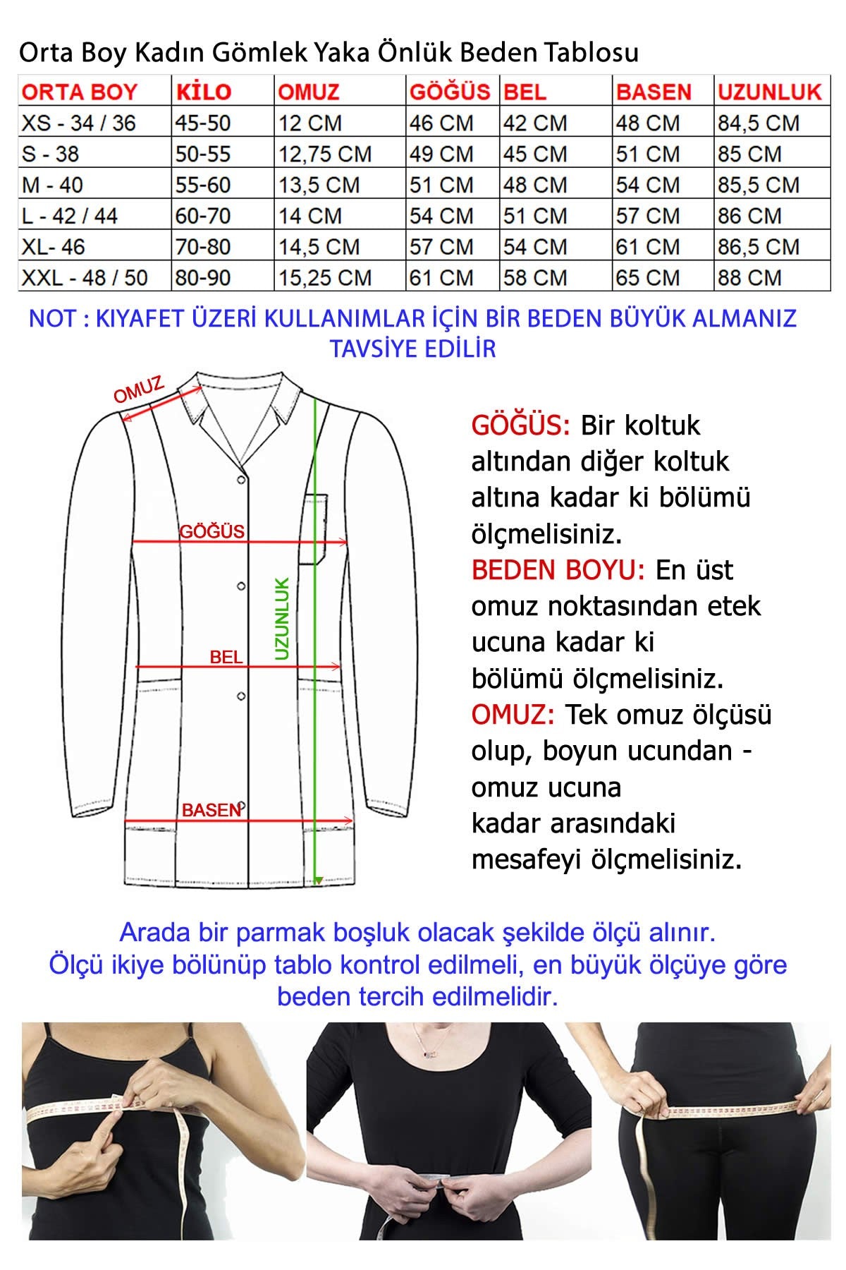 Kadın Gömlek Yaka Orta Boy Önlük