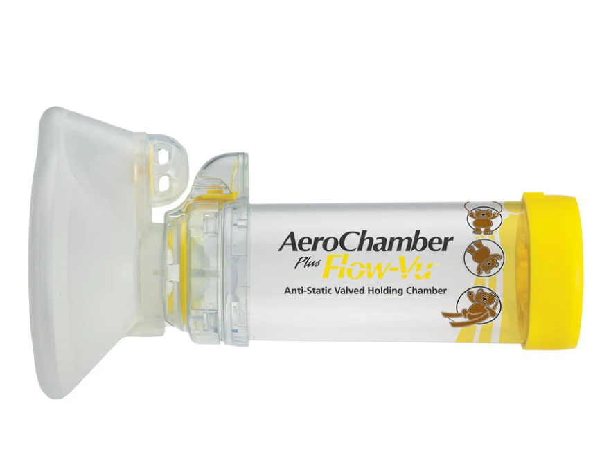 Aerochamber Flow-Vu Mavi Yetişkinler Için 1-5 Yaş Maskeli Sarı