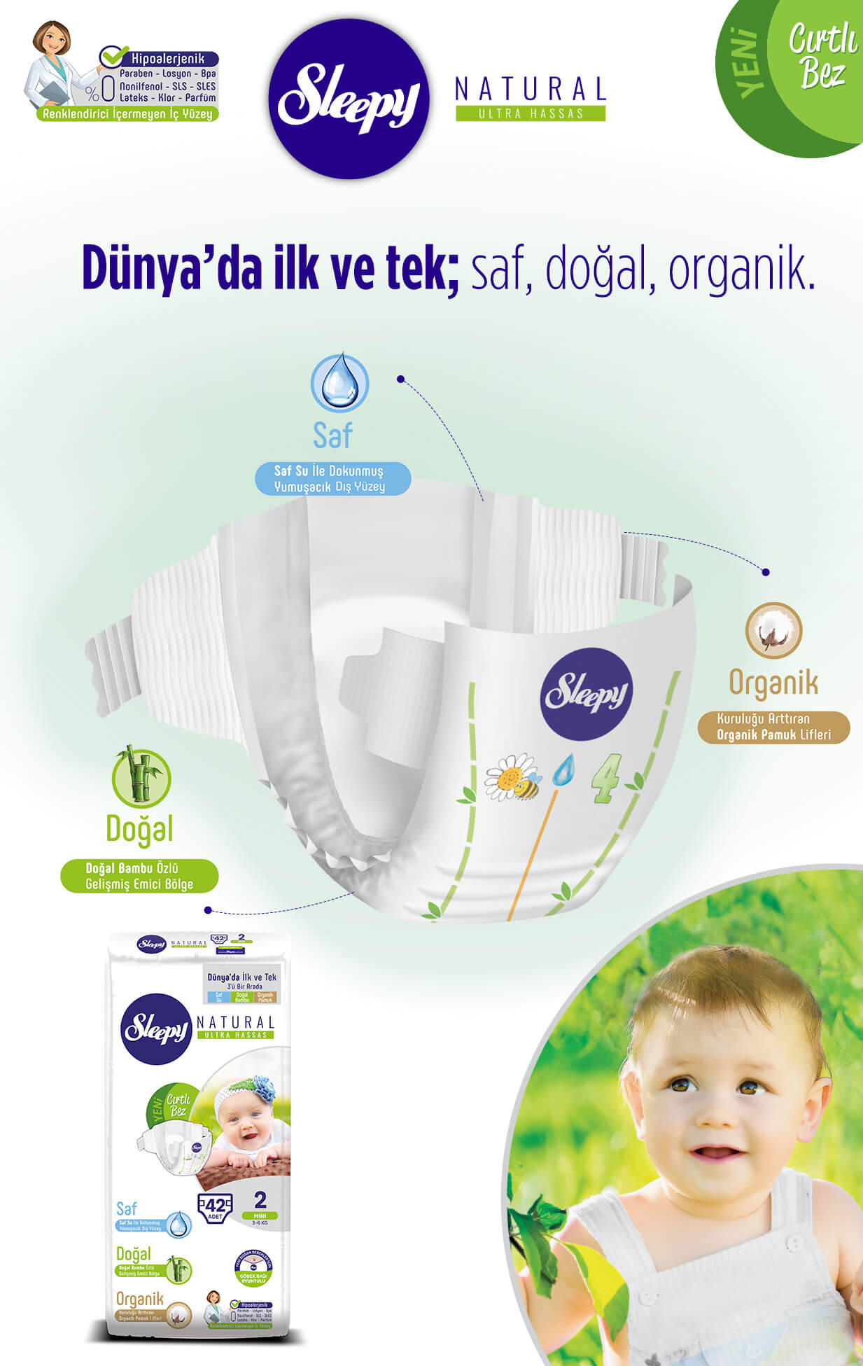 Sleepy 2 Beden Bebek Bezi Mini 3-6 Kg 42 Adet