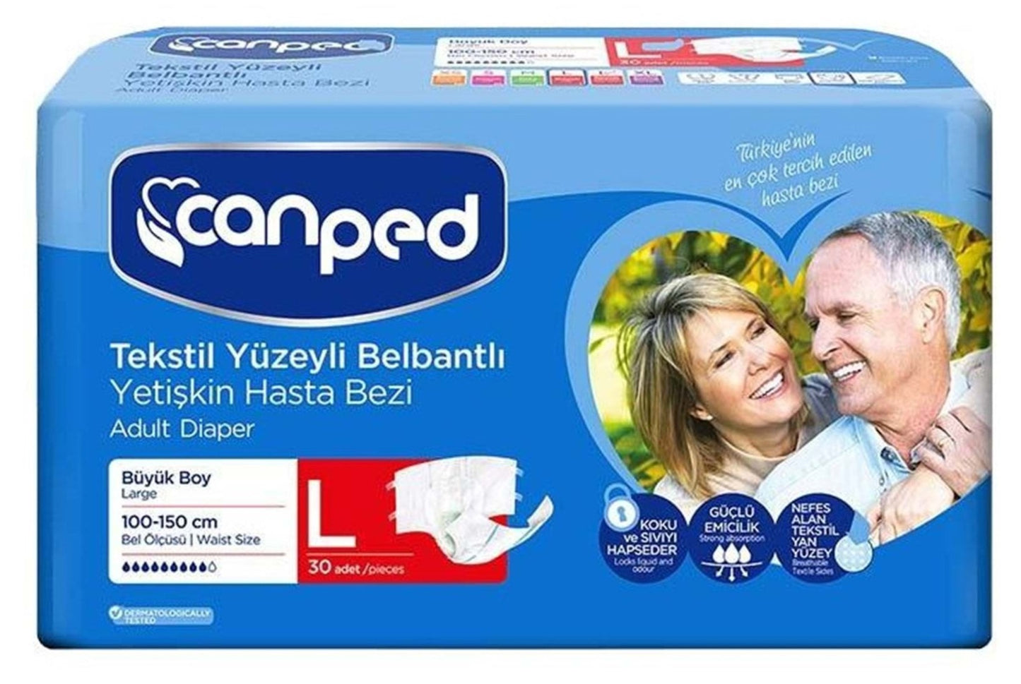 Canped Tekstil Yüzey Belbantlı Large Hasta Bezi 30 Adet